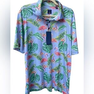 💙⛳️NWT Construct/Jos A Bank size L golf shirt in cool flamingo 🦩 print. MINT
